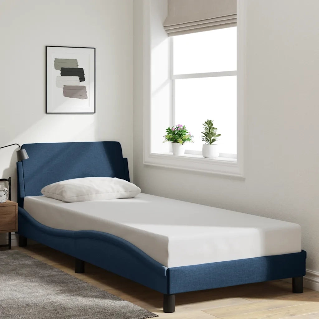 Giroletto con Testiera-Letto con Testiera Dover Blu 90x200 cm Tessuto