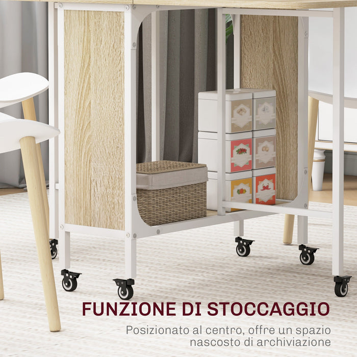 Tavolo Salvaspazio Pieghevole a 2 Ribalte per 6 Persone 130x80x74 cm Bianco e color Legno