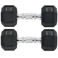 Set di 2 Manubri da 6 kg Esagonali con Presa Antiscivolo e Rivestimento in Gomma, Nero