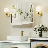 Armadio da Bagno con Specchio Design con Bordi Curvi 2 Porte Mensole Regolabili 68x13x66 cm Bianco