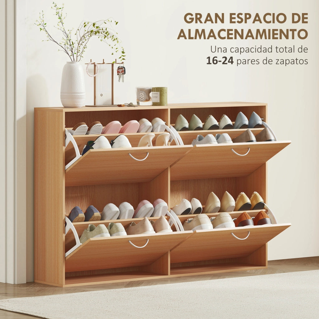 Scarpiera con 4 Ante e Ripiani Regolabili ¨C Minimal ¨C 120x40x81 Legno Naturale