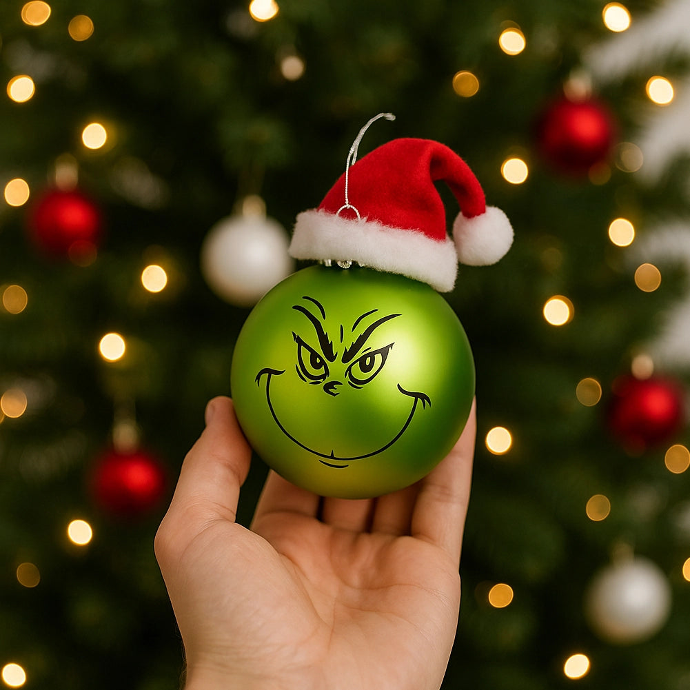 Set 6 Palline di Natale Pupazzo Verde da 8 cm Decorazione Palle Natalizie