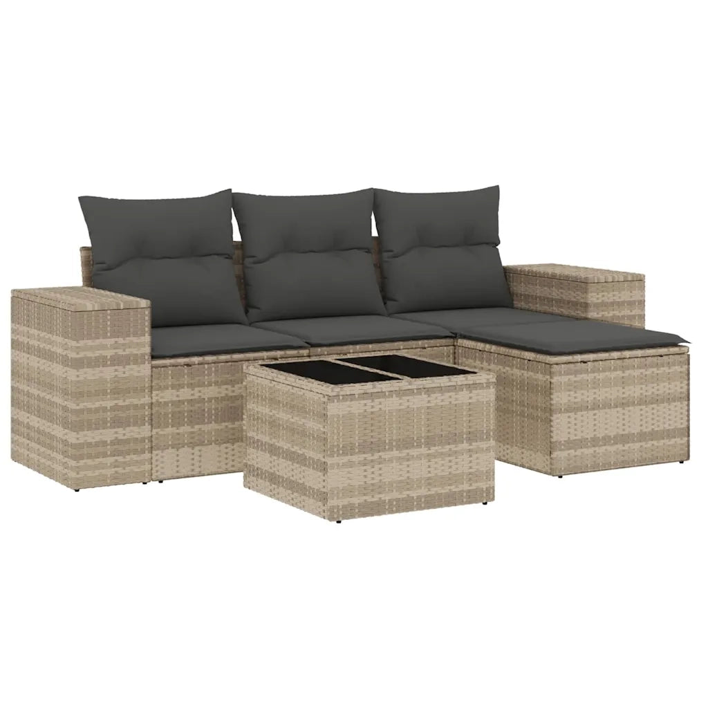 Set Divano da Giardino 5pz | Set Salotto da Giardino con Cuscini Grigio Chiaro Polyrattan