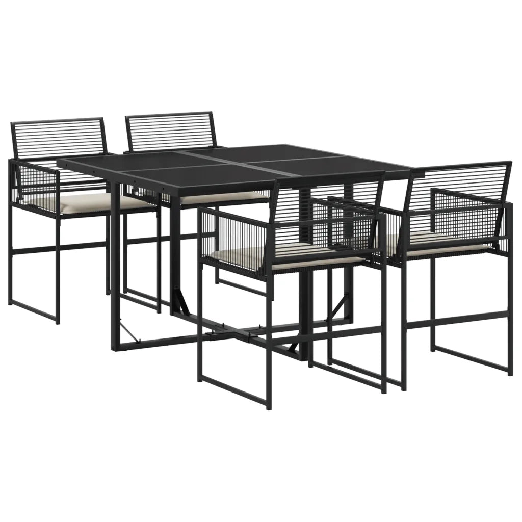 Set da Pranzo da Giardino 5 pz | Set Salotto da Giardino Nero con Cuscini in Polyrattan
