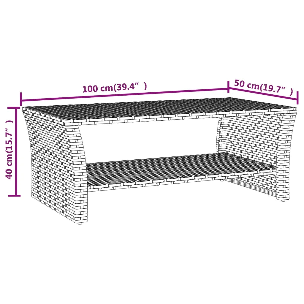 Tavolino Nero 100x50x40 cm in Polyrattan 319390