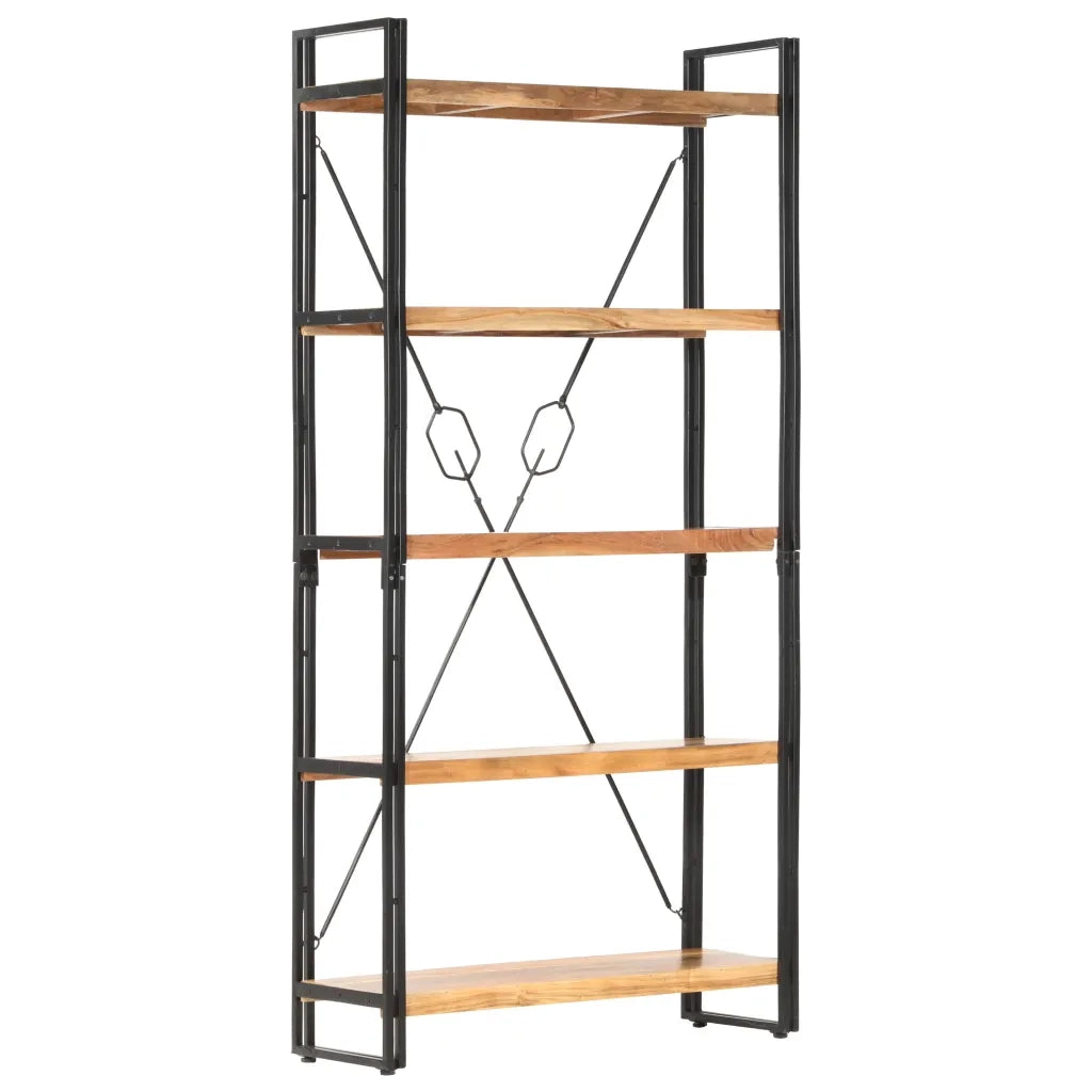 Libreria a 5 Ripiani-Scaffale per Libri-Mobile di Stoccaggio 90x30x180 cm in Legno Massello di Acacia