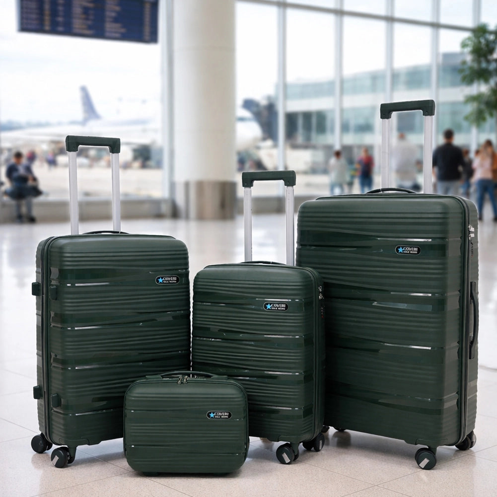 Set 4 Valigie Rigide e Beauty Case da Viaggio Verde Oliva e Maniglia Telescopica