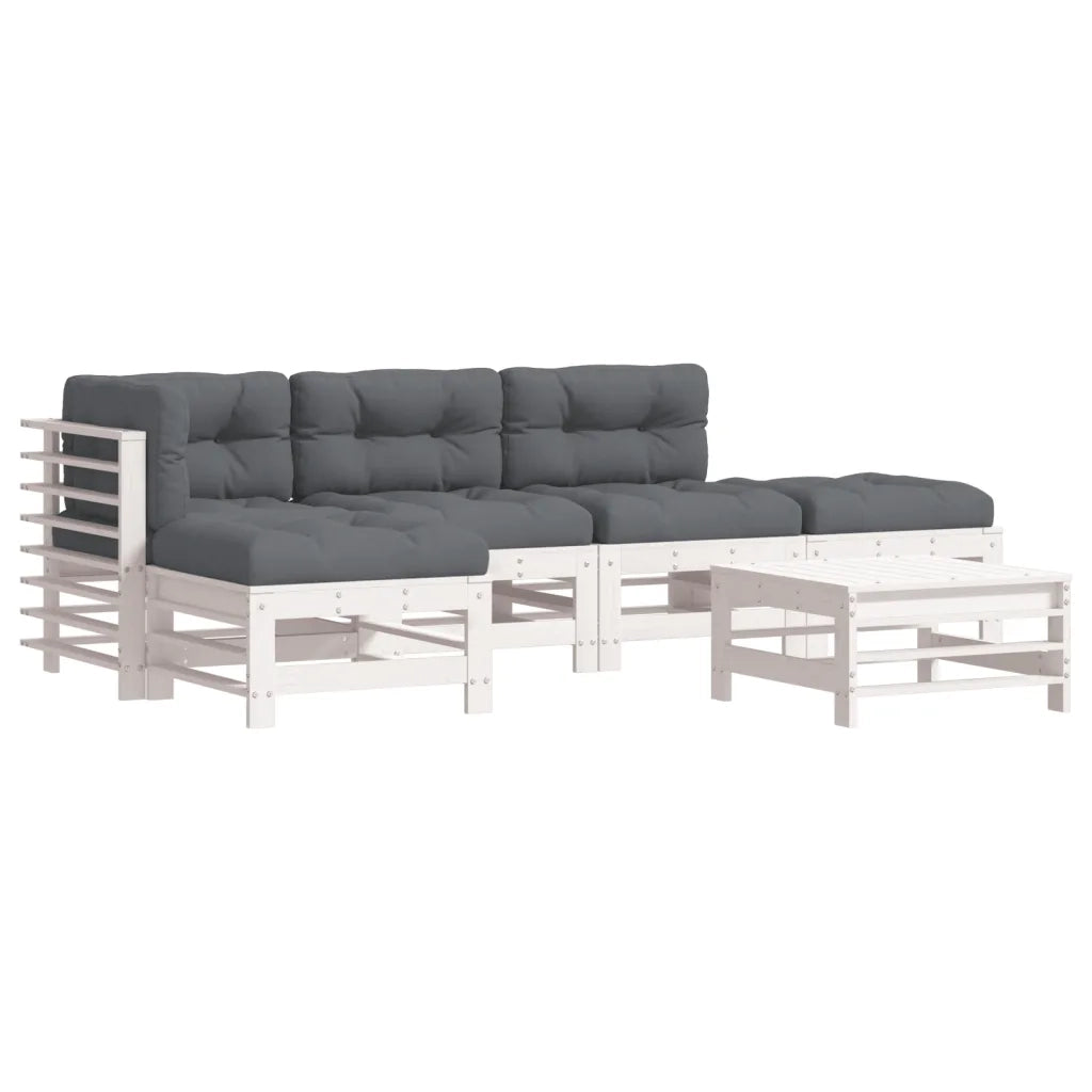 Set Divani da Giardino 6pz con Cuscini in Legno Massello Bianco 3185914