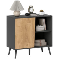 Credenza Moderna Mobile Basso 80x39x76 cm con Armadietto e Vani a Giorno in Legno Grigio Scuro
