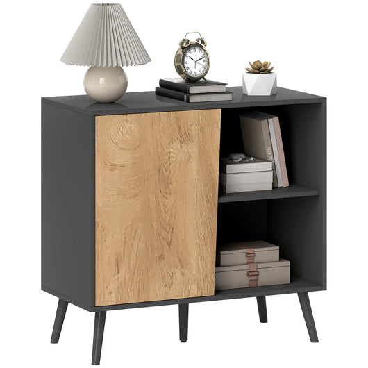 Credenza Moderna Mobile Basso 80x39x76 cm con Armadietto e Vani a Giorno in Legno Grigio Scuro