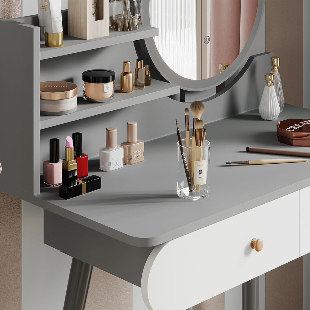 Vicco Tavolo da toeletta Grigio 80 cm con illuminazione a LED e sgabello