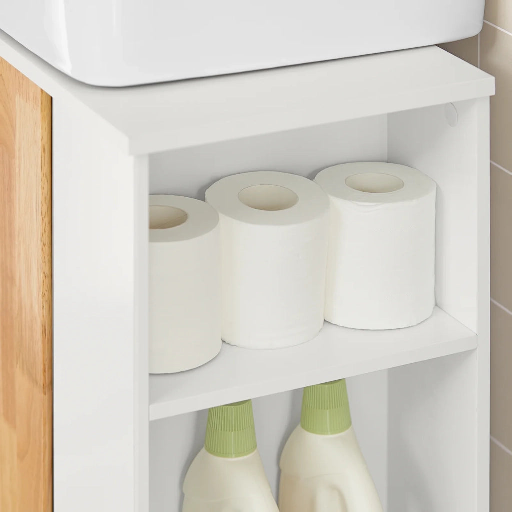Mobiletto per lavandino bagno Mobile sotto lavabo con 1 anta Bianco-Naturale 60x29x60cm BZR75-W SoBuy
