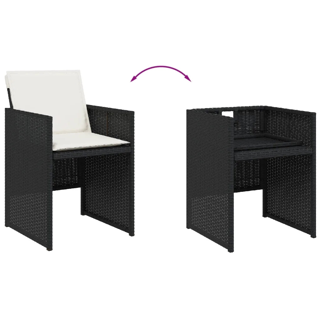 Set da Pranzo da Giardino 9 pz con Cuscini Nero in Polyrattan 3277721