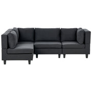 Divano componibile 4 posti imbottito in tessuto nero gambe nere schienale imbottito lato destro stile moderno