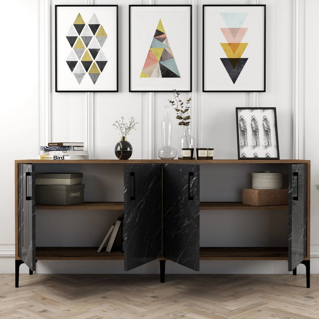Madia Pollein, Credenza 2 Ripiani, 180x35x78h cm Nero Marmo