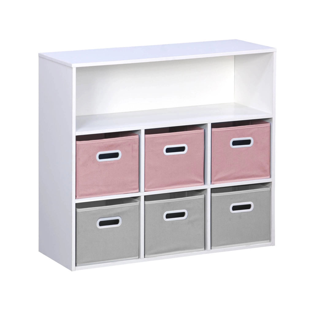 Libreria per bambini con 6 cestini in velluto, rosa