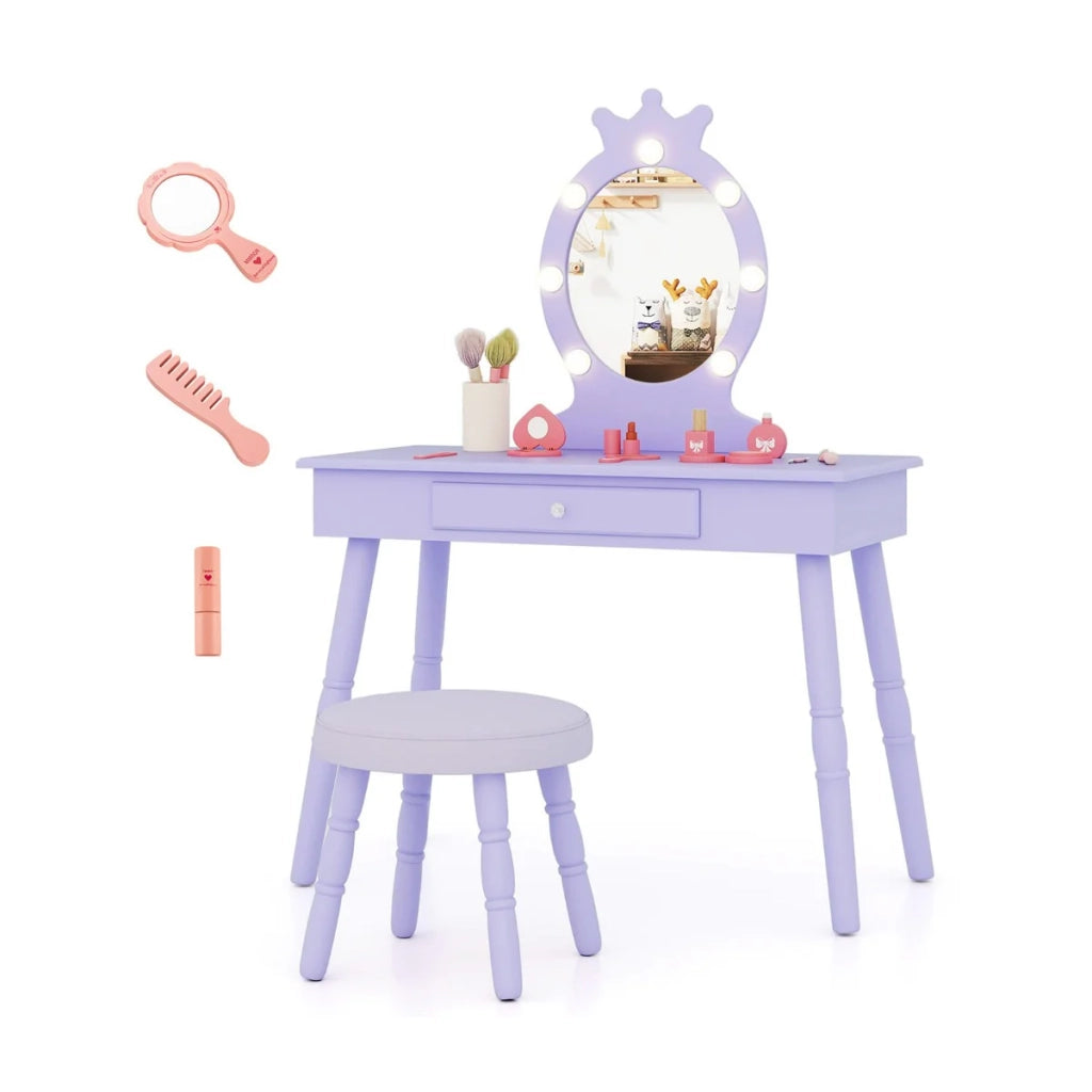 Set da toeletta per bambini 70 x 34 x 99 cm con specchio illuminato regolabile e cassetto portaoggetti stile moderno realizzato in MDF viola 20_0017291