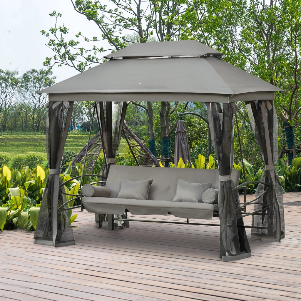 Divano da Giardino 3 Posti con Materasso ¨C Zephmum ¨C Grigio 256x172x248 cm