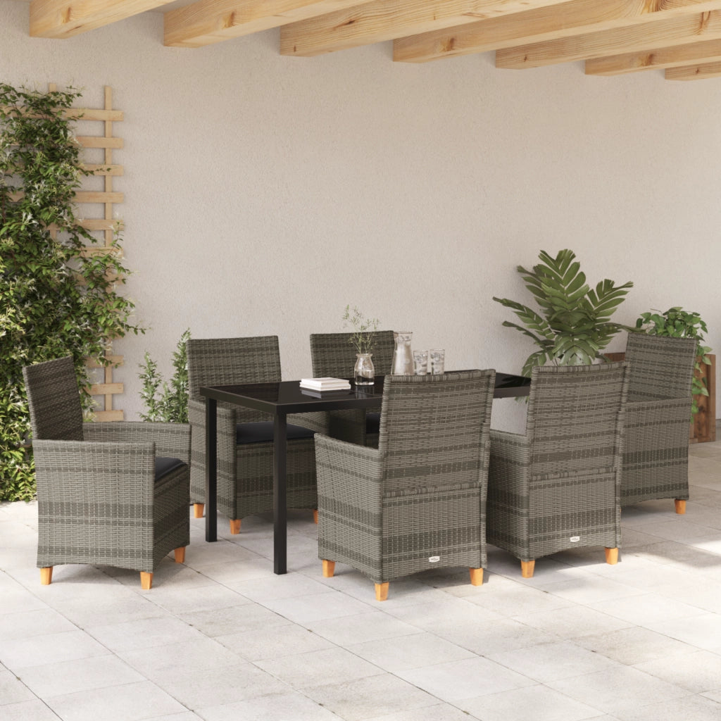 Set di Pranzo da Giardino da 7 Pezzi con Cuscini Grigio Rattan Polietilene