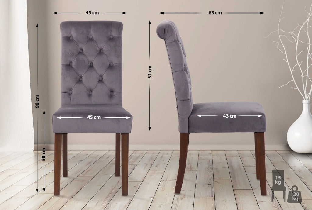 Sedia da cucina Lisburn design Chesterfield grigio scuro,Velluto