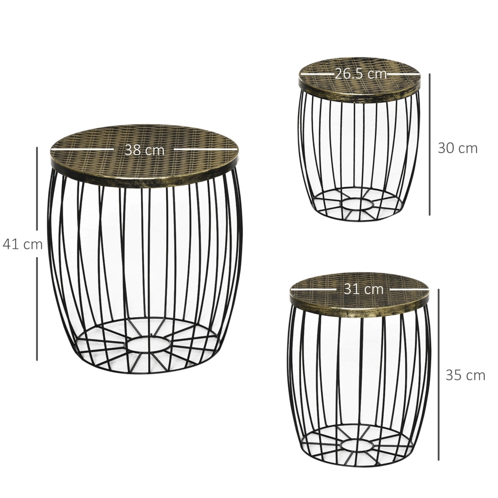 EasyComfort Set da Giardino Esterno, 3 Tavolini da Balcone Impilabili, Arredamento da Giardino Stile Industriale in Metallo Nero