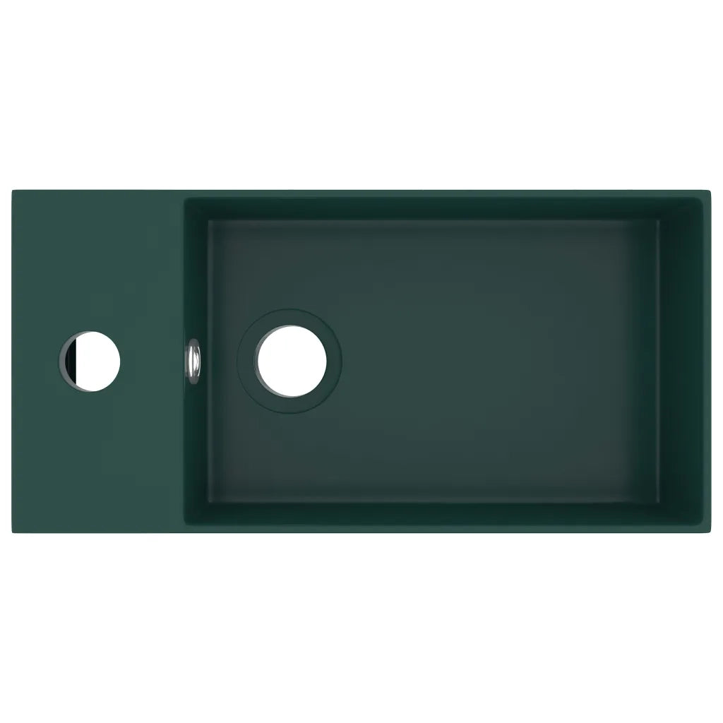 Lavandino con Troppopieno in Ceramica Verde Scuro 146992