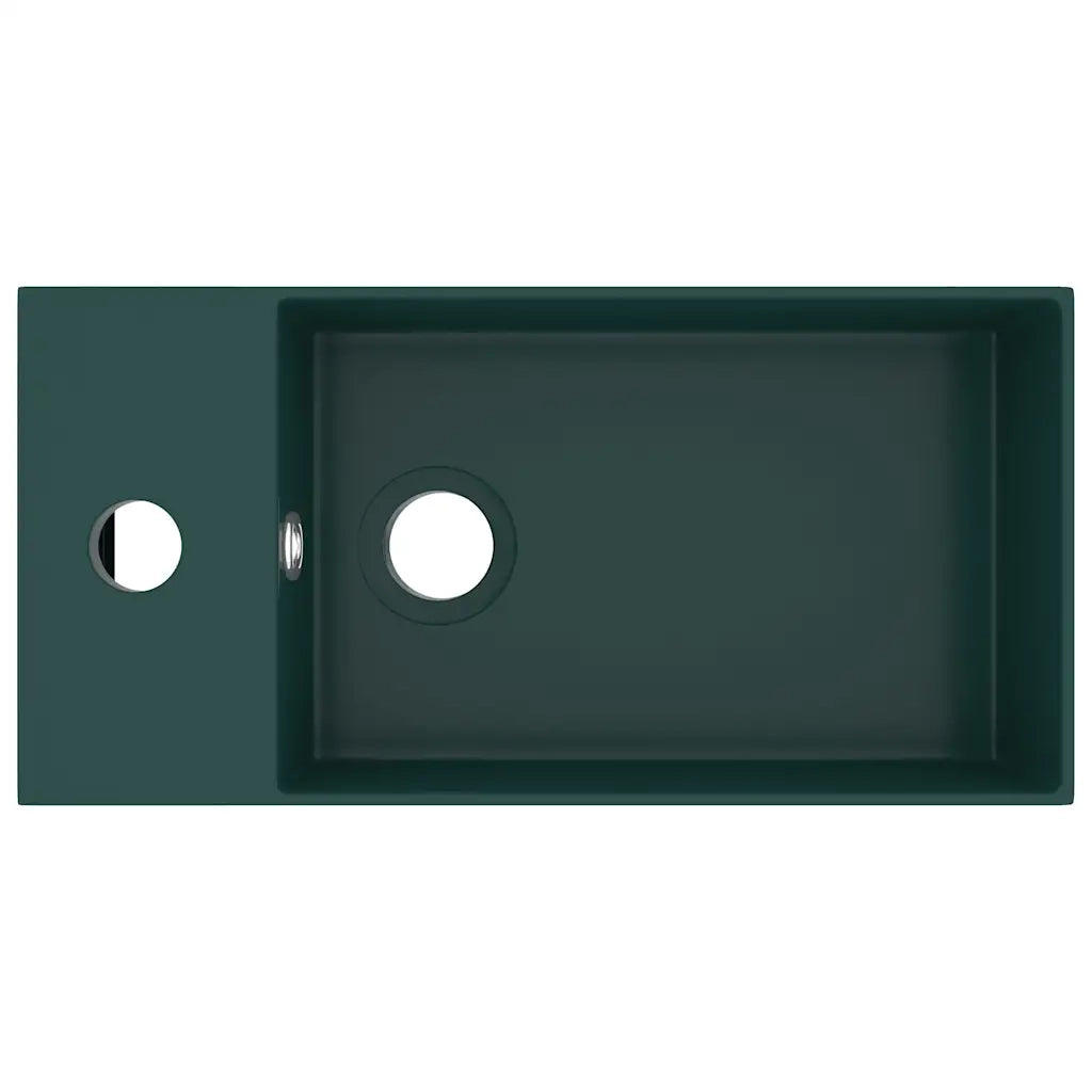 Lavandino con Troppopieno in Ceramica Verde Scuro 146992