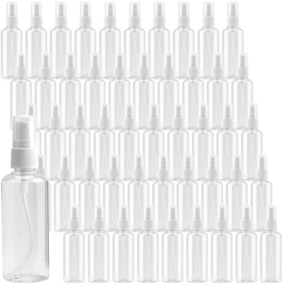 Set di flaconi spray 50 pezzi - 50ml Plastica - Mini flaconi da viaggio - Boccaglio trasparente - Contenitori vuoti e riutilizzabili - Qualità affidabile - Flacone da viaggio spray
