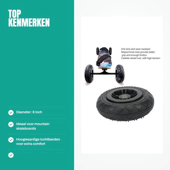 Accessori per Mountain Skateboard - Wiel 8 pollici - Wiel Off Road - Lame - Accessori per Mountain Scooter - Adatto per Mountain Skateboard