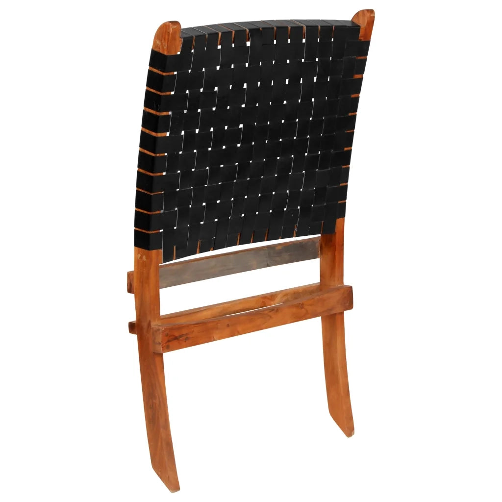 Sedia Pieghevole a Strisce Incrociate Nera in Vera Pelle CFW5733395