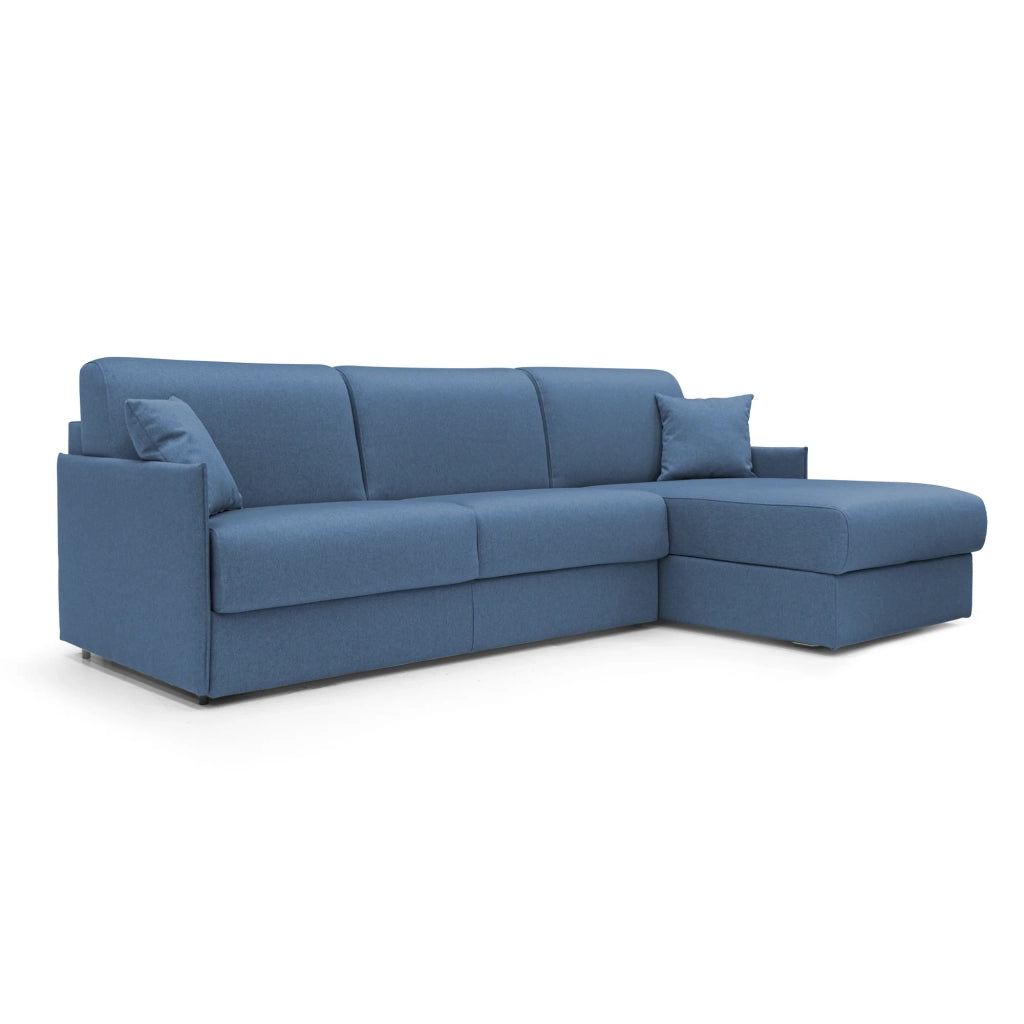 Evans Divano letto angolare con penisola in morbido tessuto impermeabile T13 272 cm Destro (mat. 160x197)  blu