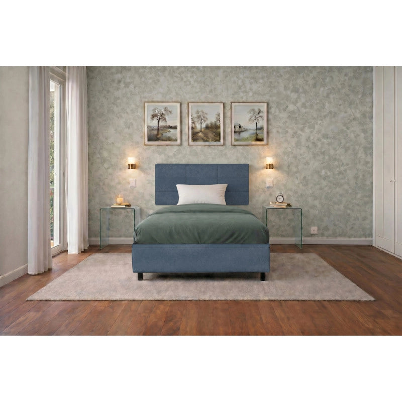 Letto imbottito Singolo 80x190 cm Square - Contenitore,Microfibra,Blu