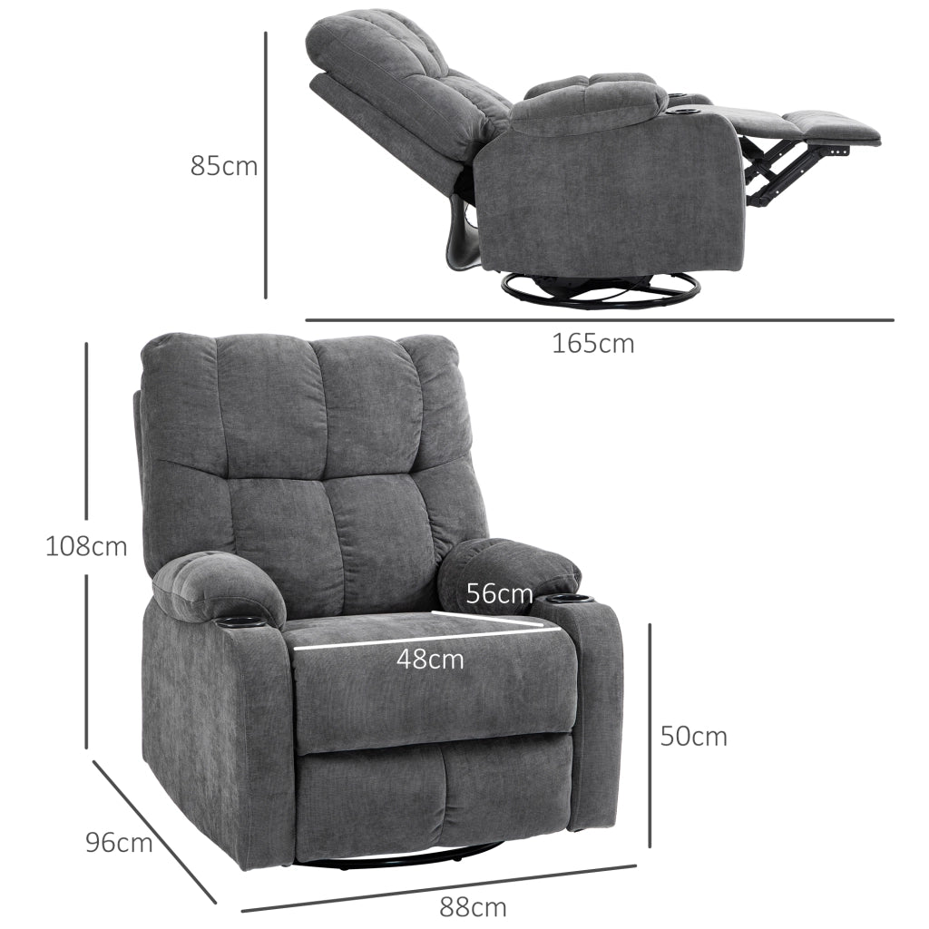 Poltrona Relax Reclinabile Girevole con Poggiapiedi ¨C Zephmum ¨C Grigio Scuro 88x96x108 cm