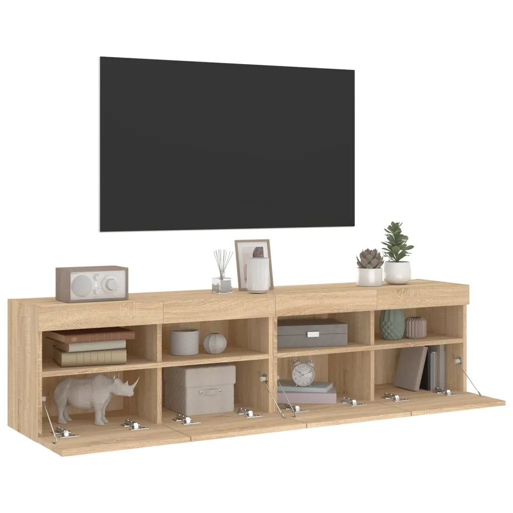 Mobili TV a Parete con Luci LED 2pz | Armadietto TV | Mobile Porta TV Rovere Sonoma 80x30x40 cm