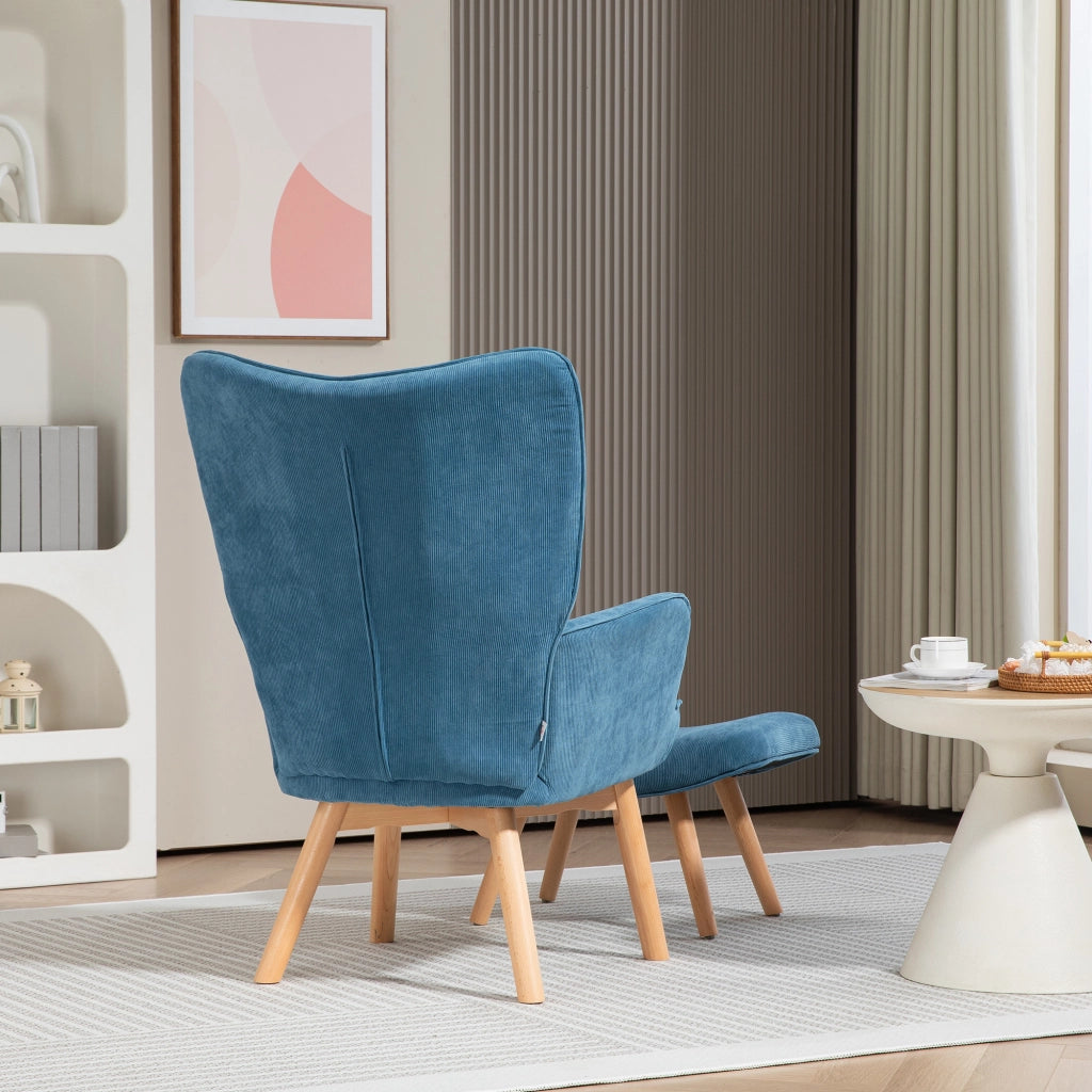 Poltrona Relax con Poggiapiedi in Cord ¨C Zephmum ¨C Blu, Gambe in Legno