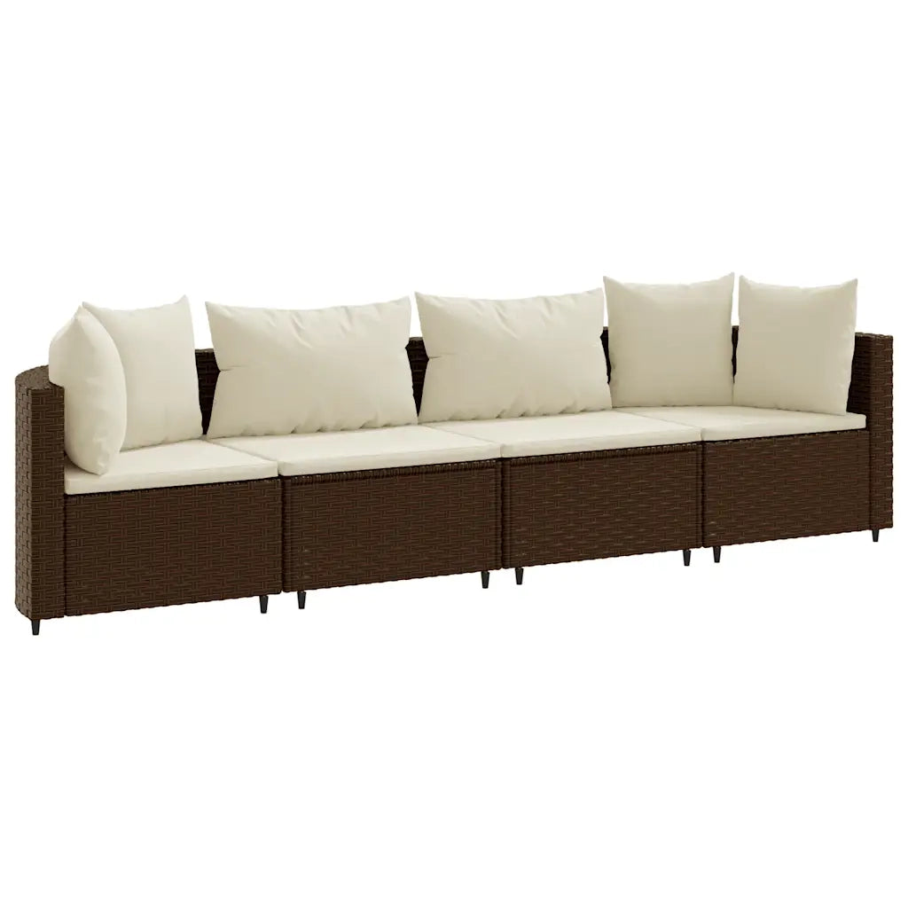 Set Divano da Giardino 4 pz con Cuscini Marrone in Polyrattan