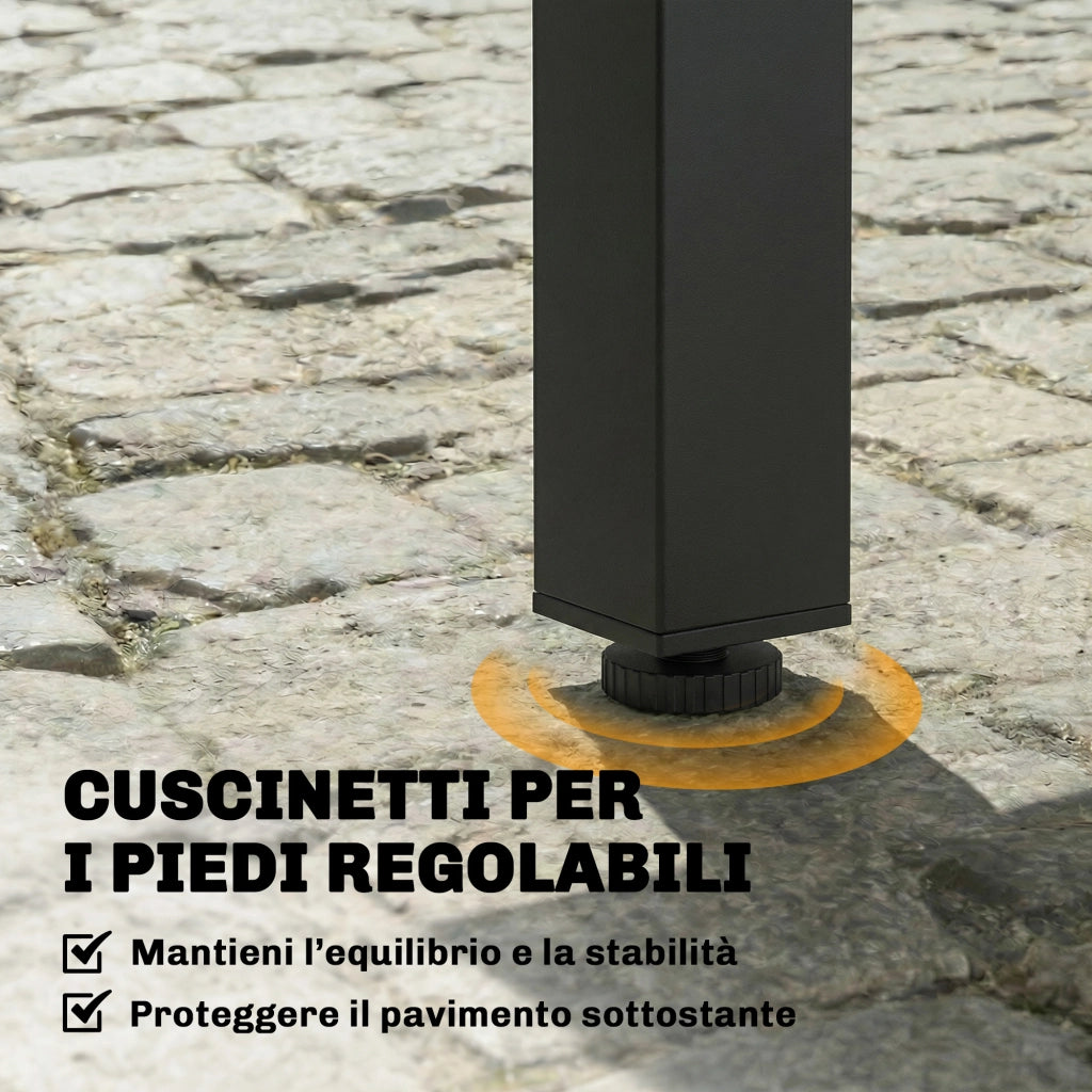 Set 7 Pezzi da Giardino con Tavolo a 2 Sezioni e 6 Sedie Impilabili in Texteline Grigio