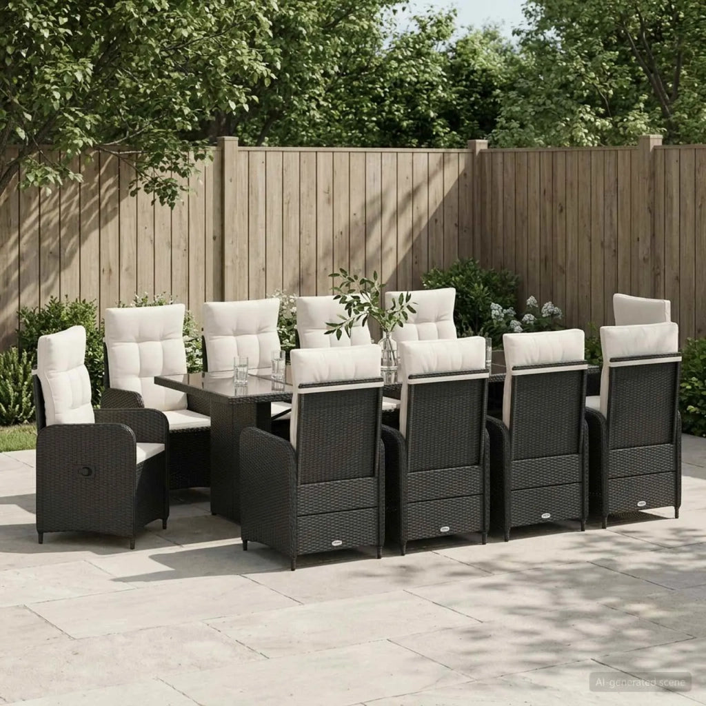 Set da pranzo per esterni 11 pz Nero e Bianco Crema polyrattan 3422384