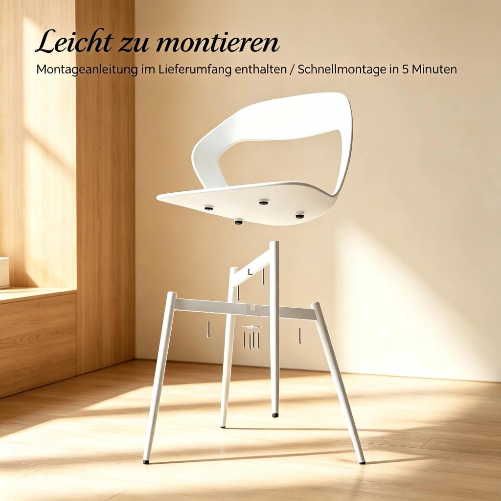 Set di sedie da pranzo a 4 posti in pp e metallo bianco con schienale ergonomico e struttura stabile 51 × 44 × 83 cm