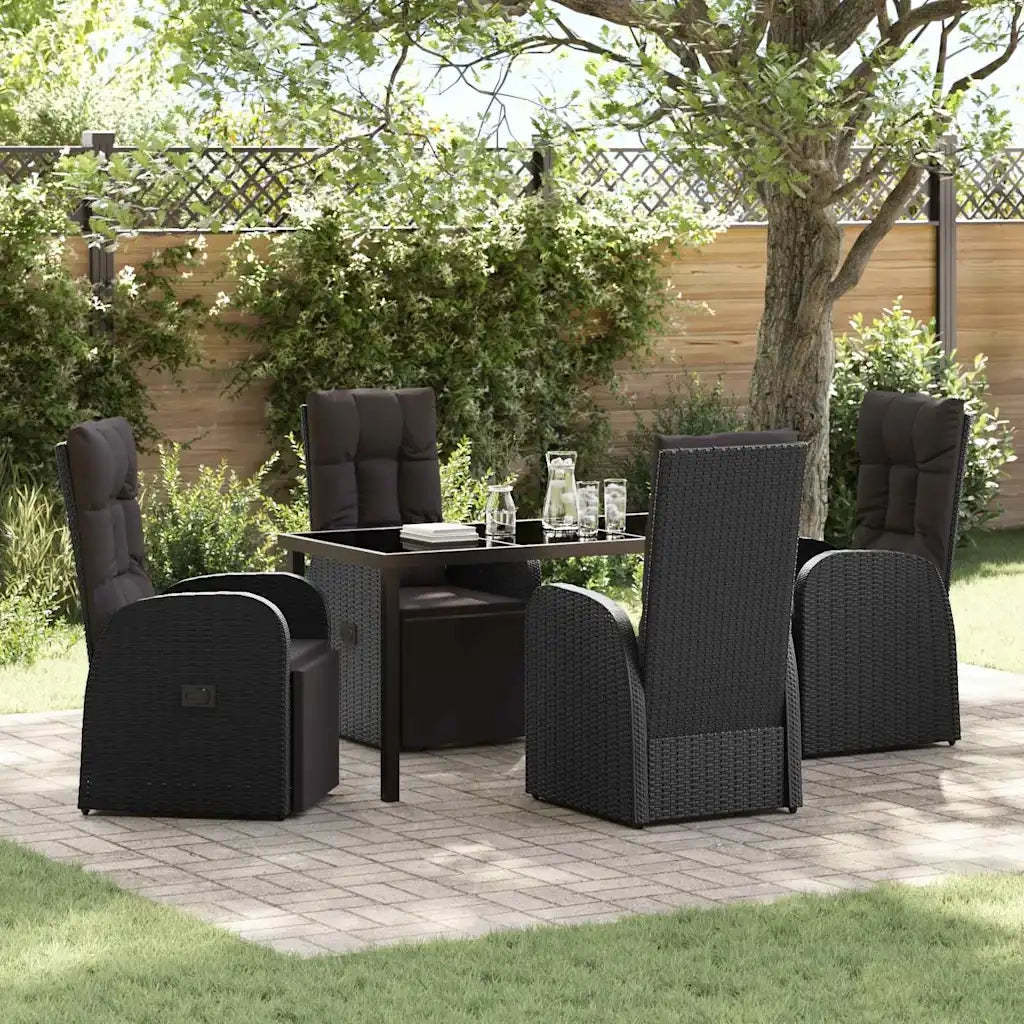 Set da Pranzo per Giardino con cuscino 5 pcs Nero polyrattan 3379515