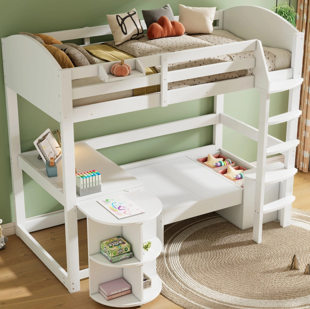 Letto a soppalco per bambini 90x200 cm con scrivania estraibile