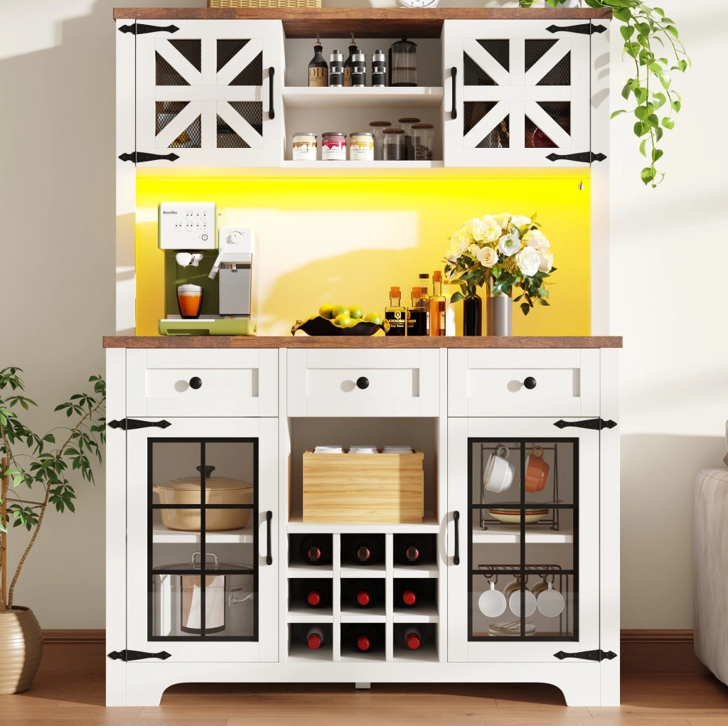 Armadio alto da cucina bianco con LED smart e portabottiglie