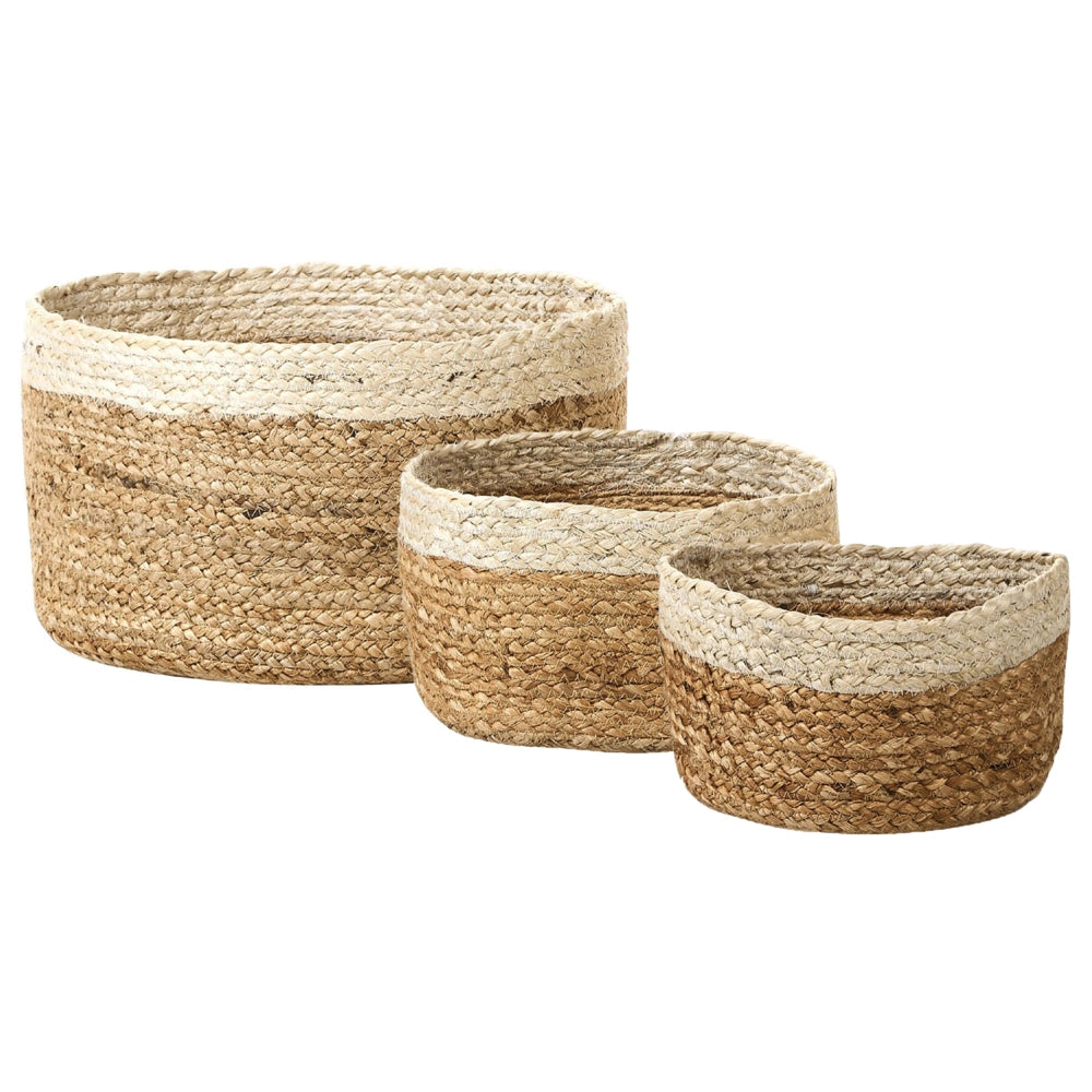 Set di 3 cestini in tessuto di iuta naturale alti 13/14/18 cm per conservare lo stile rustico boho