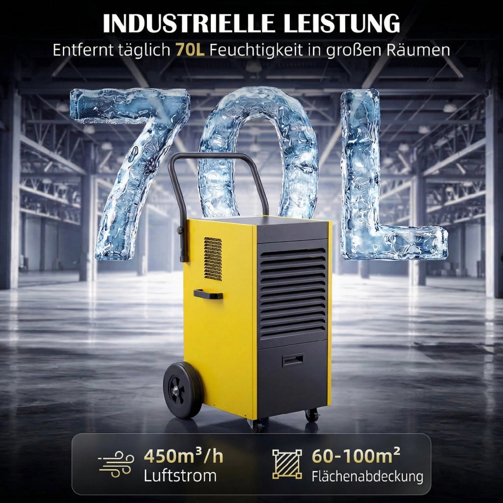 Deumidificatore 70L/Giorno ¨C Zephmum ¨C Giallo con Ruote e Maniglia