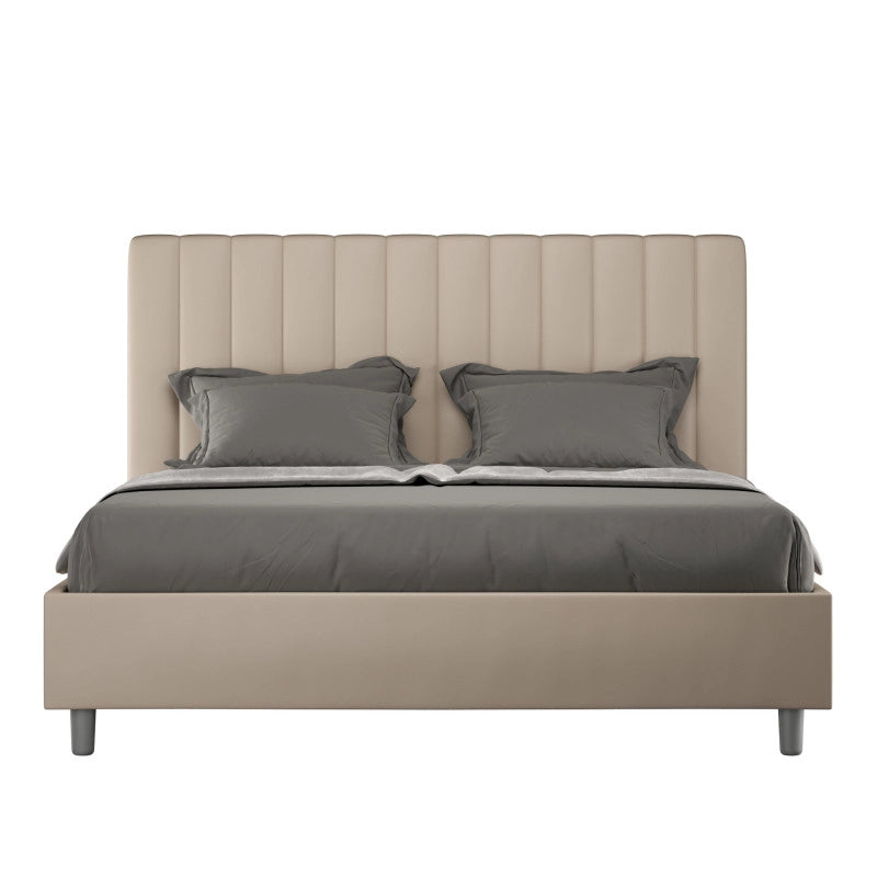 Letto imbottito Letto Matrimoniale alla Francese 150x190 cm Agueda - Similpelle,Tortora,Contenitore