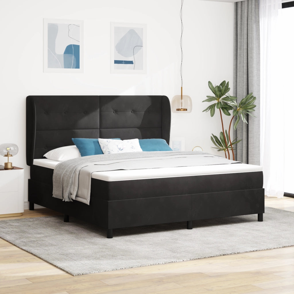 Letto con Rete a Molle e Materasso Nero 180x200 cm Velluto