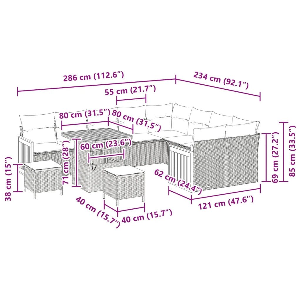 Set Divano da Giardino con cuscino 12 pcs Grigio 3363213