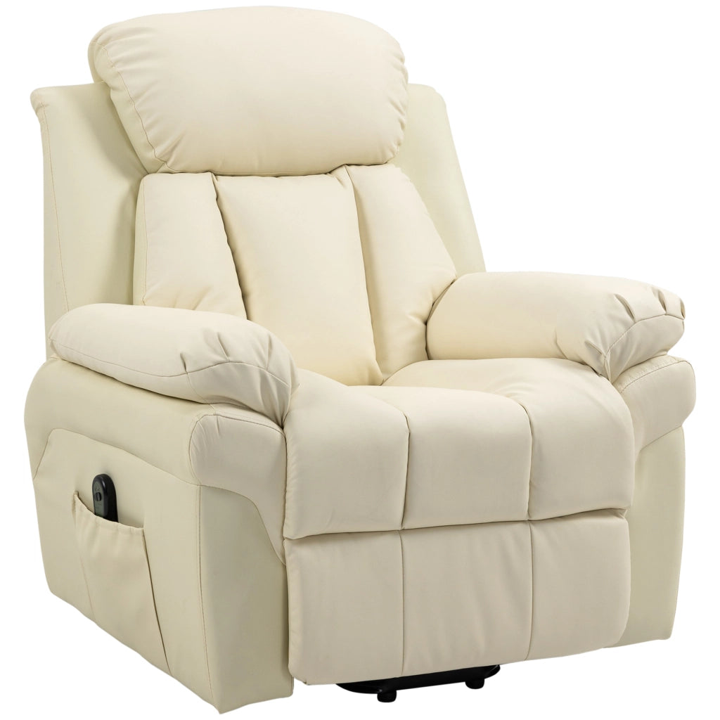 Poltrona Relax Alzapersona Elettrica con Imbottitura Spessa e Telecomando, 96x93x105 cm, Crema
