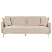 Moderno Divano Letto a 3 Posti Rivestito in Velluto Beige Piedini Cromati