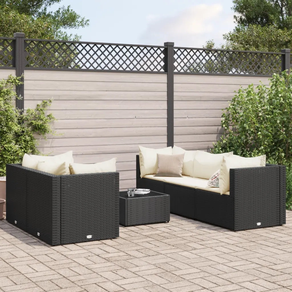 Set Mobili da Giardino 6 pz con Cuscini in Polyrattan Nero 3308016